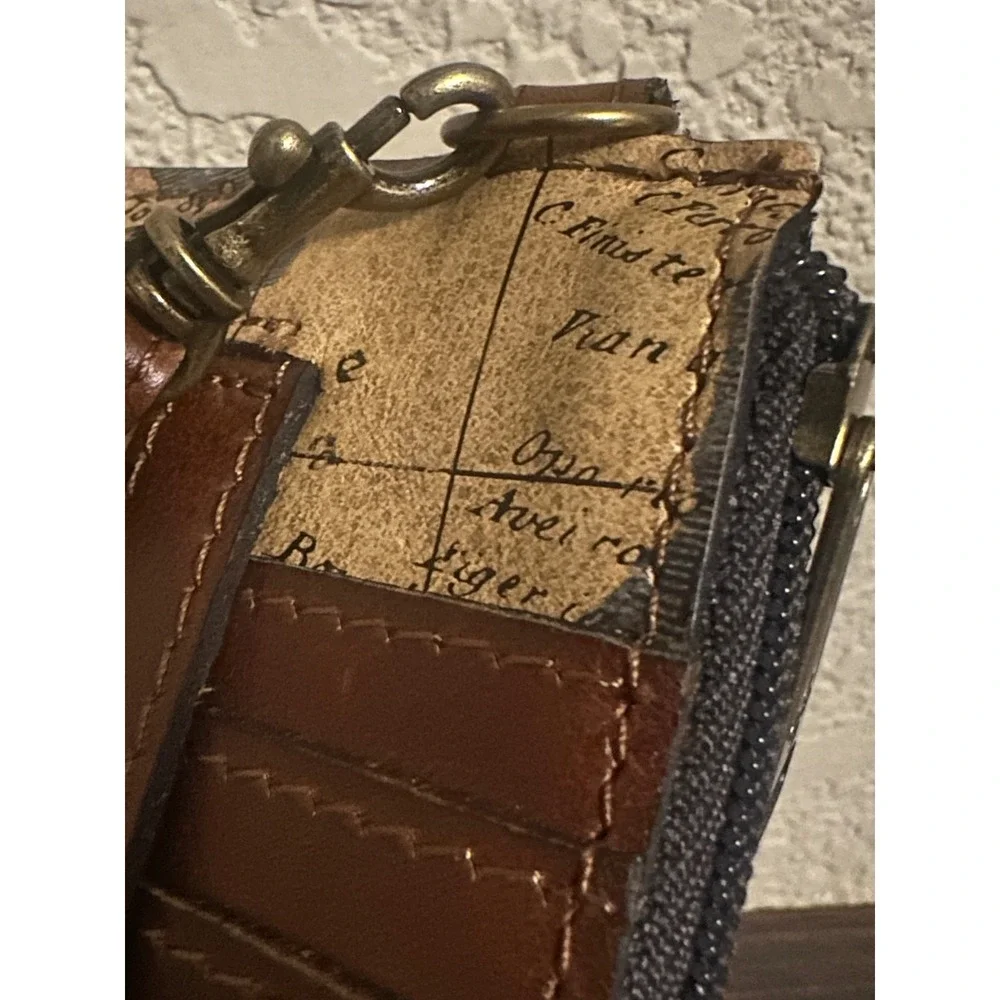 Patricia Nash Vintage Map Leather RFID Card Case Wristlet Wallet Brown Tan